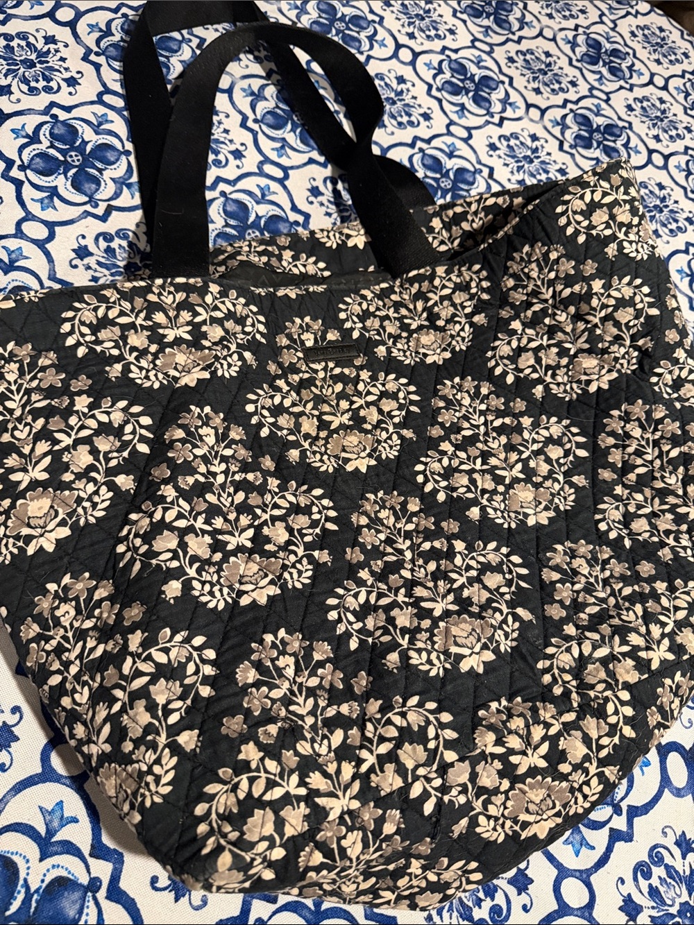 Vera Bradley Tote with Cream Floral Quilting
